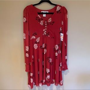 Red Floral Dress with Button Detail